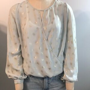 Xhilaration Blue Wrap Blouse with Puff Sleeves